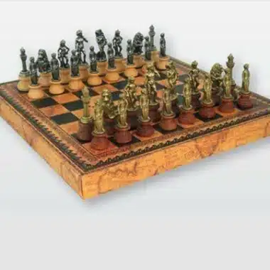 Conjunto Florentino II Tablero de Ajedrez en Similcuero & Juego de Ajedrez en Madera y Metal Macizo