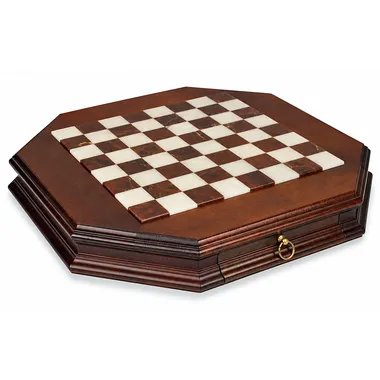 Tablero de ajedrez octogonal de madera maciza con cajón de almacenamiento