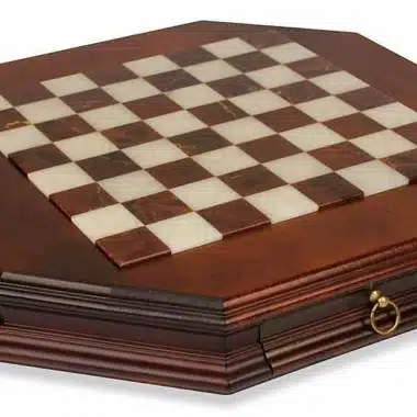 Juego de ajedrez octogonal de madera maciza con cajón de almacenamiento, tapa de alabastro y juego de ajedrez de latón - Imagen 6