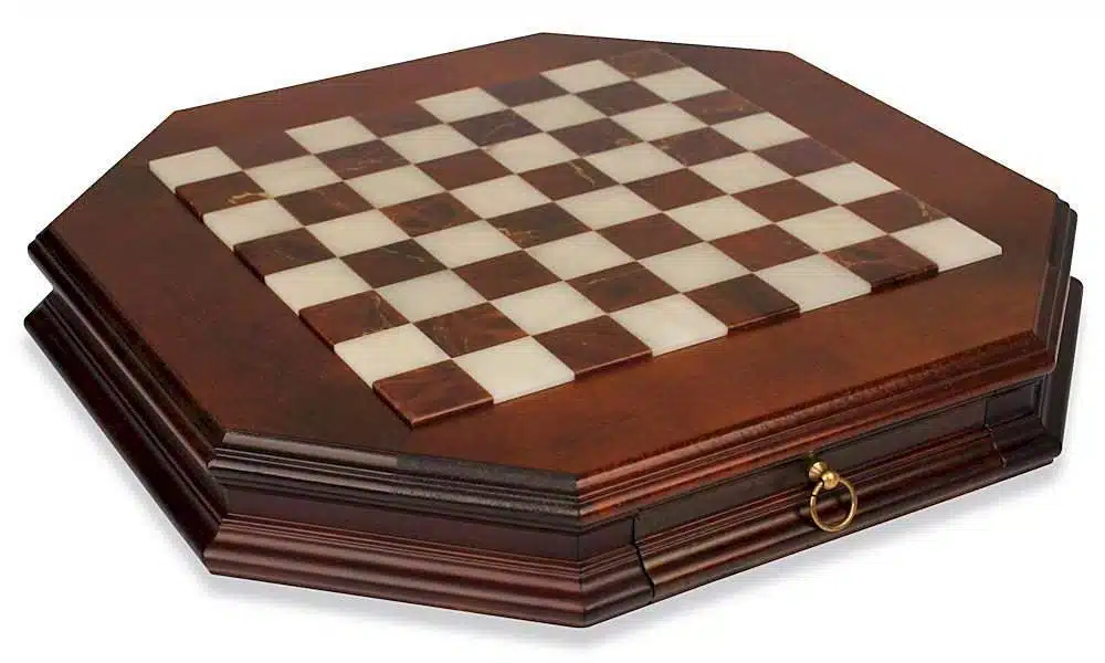 Juego de ajedrez octogonal de madera maciza con cajón de almacenamiento, tapa de alabastro y juego de ajedrez de latón - Imagen 6