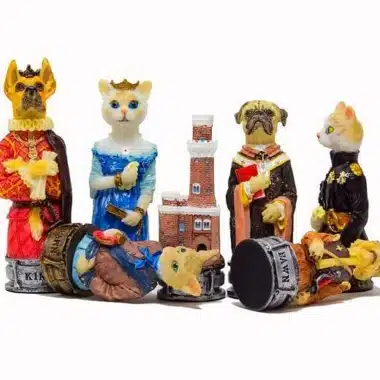 Juego de ajedrez de resina "Perros contra gatos