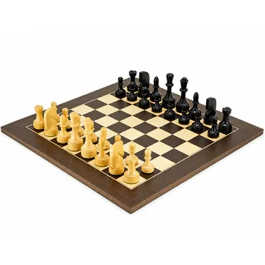 Juego de ajedrez "contemporáneo" de madera de arce y wengué y juego de ajedrez de madera de boj ebonizada