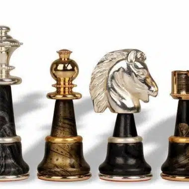 Alternative view of Juego de Ajedrez de Madera y Latón Macizo Chapado en Oro y Plata Staunton Fantasy XL