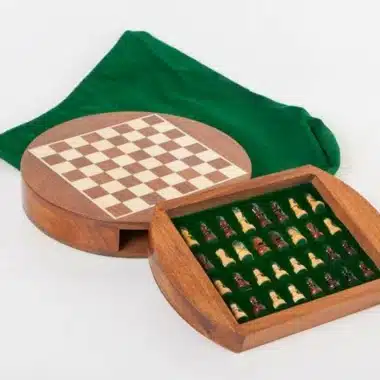 Juego de viaje redondo magnético con cajón de madera - Imagen 4