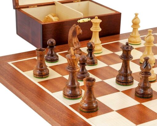 Juego de ajedrez "Gran Campeonato" de arce y caoba, juego de ajedrez de palosanto y caja de almacenamiento de madera de abedul