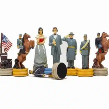 Detalle de las piezas de la Guerra de Secesión, personajes, jinetes y bandera americana