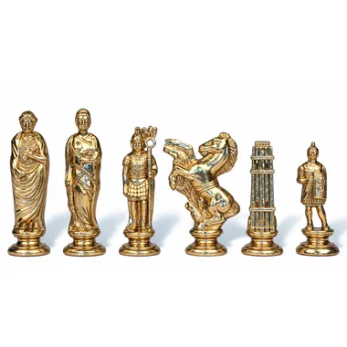 Piezas de ajedrez Jules César, detalle de las figuras completamente doradas