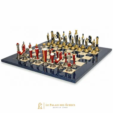 Set completo Renaissance colocado sobre tablero de madera de arce lacado en azul