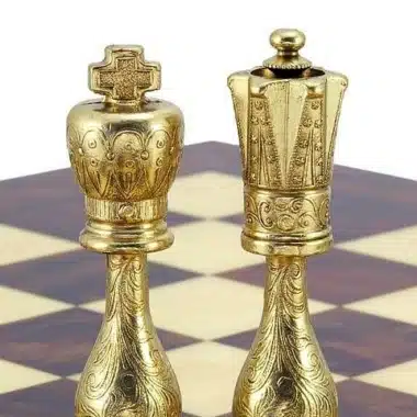 Juego de ajedrez oriental de nogal y arce con compartimento de almacenamiento y juego de ajedrez de latón - Imagen 7