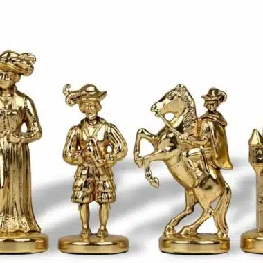 Piezas de metal dorado Lanzichenecchi, dama, alfil, caballo y torre