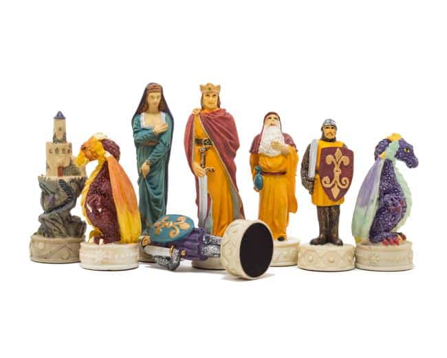 Conjunto Medieval VII Tablero de Ajedrez de Madera de Rosa con Cajón de Almacenamiento & Juego de Ajedrez de Resina Pintado a Mano - Imagen 2