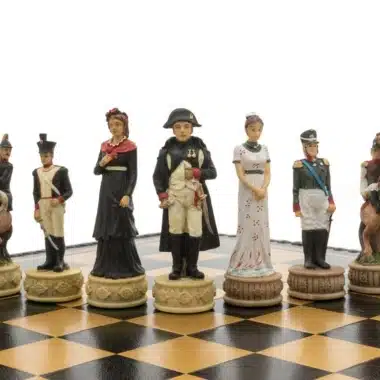 Juego de ajedrez de resina y tablero de cuero negro de la campaña rusa de Napoleón - Imagen 6