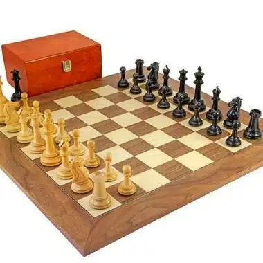 Juego de ajedrez Parthenon de nogal y arce, juego de ajedrez de ébano y boj y caja de almacenamiento