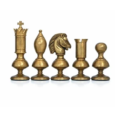 Piezas de ajedrez de latón Giant Contemporain, rey, dama, alfil, caballo y peón alineados