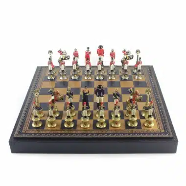 Juego de ajedrez de cuero Napoleón III y juego de ajedrez de metal sólido pintado a mano