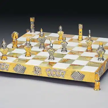 Conjunto de Póker I Tablero de Ajedrez y Juego de Ajedrez en Bronce, Ónix y Oro de 24 Quilates
