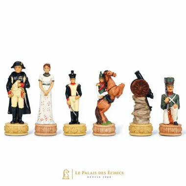 Piezas de ajedrez Napoléon Campaña de Rusia, dama, peón, caballo y torre alineados