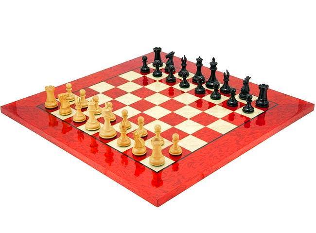 Conjunto Windsor II Tablero de Ajedrez de Madera de Arce Rojo & Juego de Ajedrez de Madera de Ébano y Fresno
