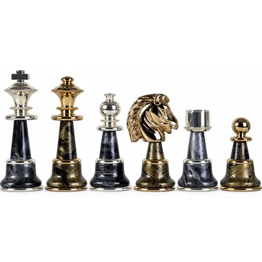 Piezas Staunton Fantasy XL, acabados dorado y plateado, cabeza de caballo detallada
