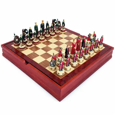 Juego de ajedrez Ingleses contra Escoceses completo sobre caja tablero de madera