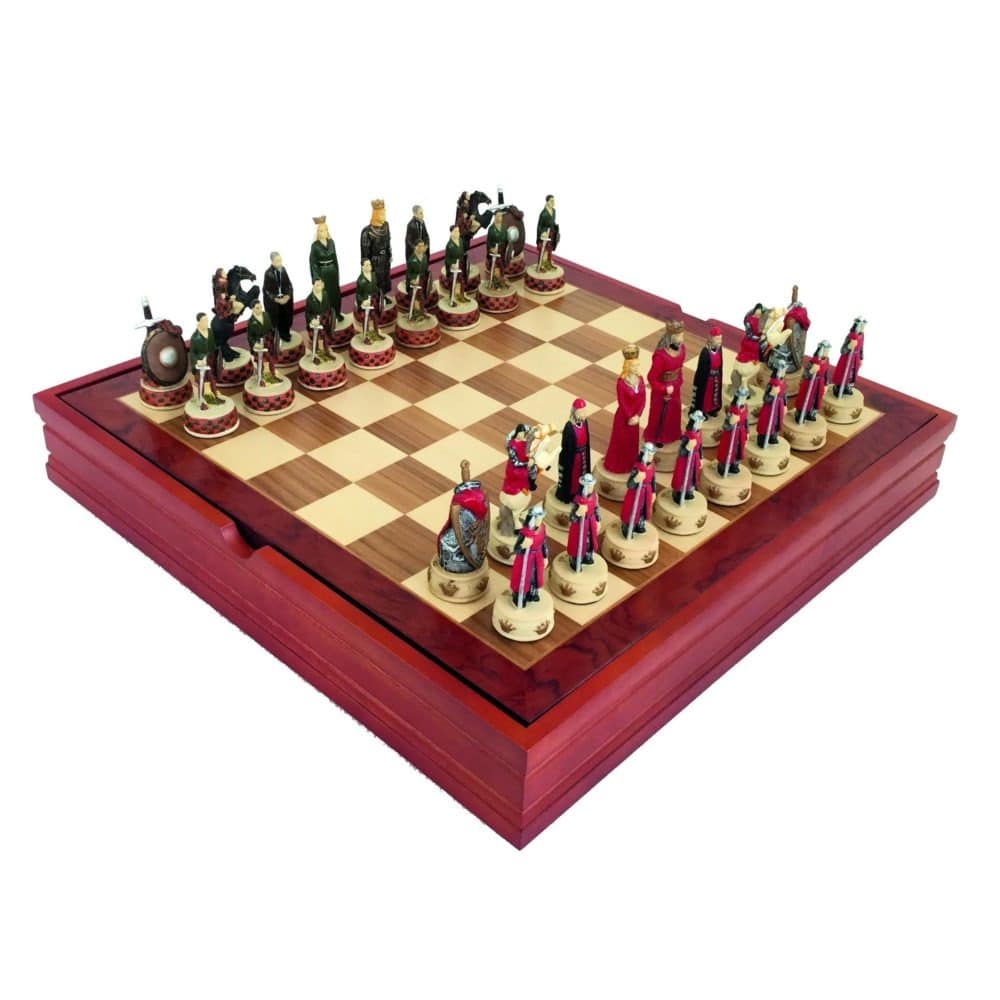 Juego de Ajedrez Inglés Contra Escocés y Tablero de Madera con Almacenamiento