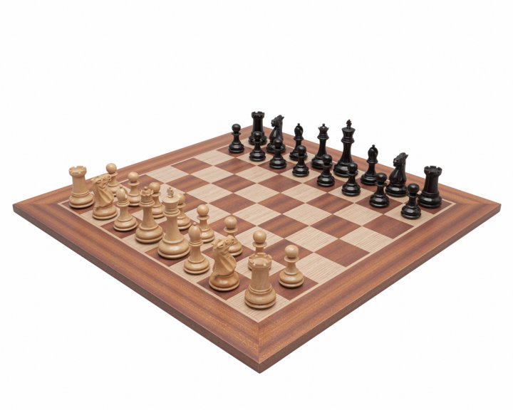 Juego de Ajedrez Clásico Windsor - Tablero de madera de Caoba y Abeto & Piezas de Madera de Boxwood y Ébano
