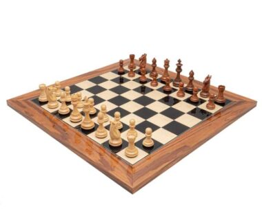 Juego de ajedrez Trapani - Tablero de anegre negro y palo de rosa y piezas de acacia y boj