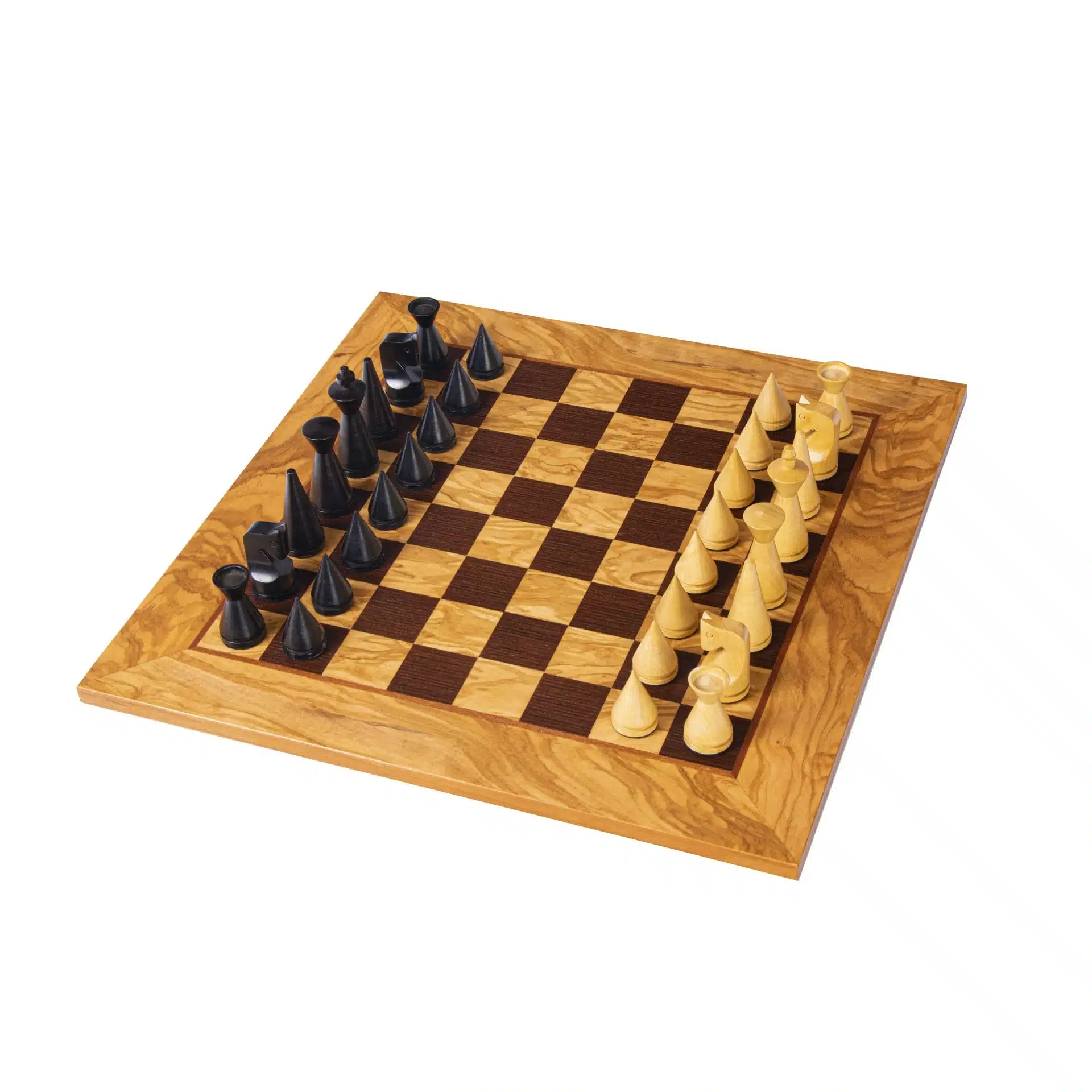 Juego de Ajedrez Moderno en Madera de Rosa y Tablero en Raíz de Olivo con Almacenamiento - Imagen 5