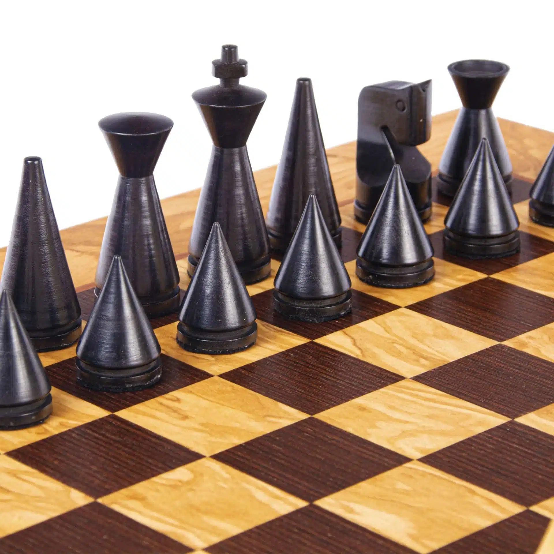 Juego de Ajedrez Moderno en Madera de Rosa y Tablero en Raíz de Olivo con Almacenamiento - Imagen 2