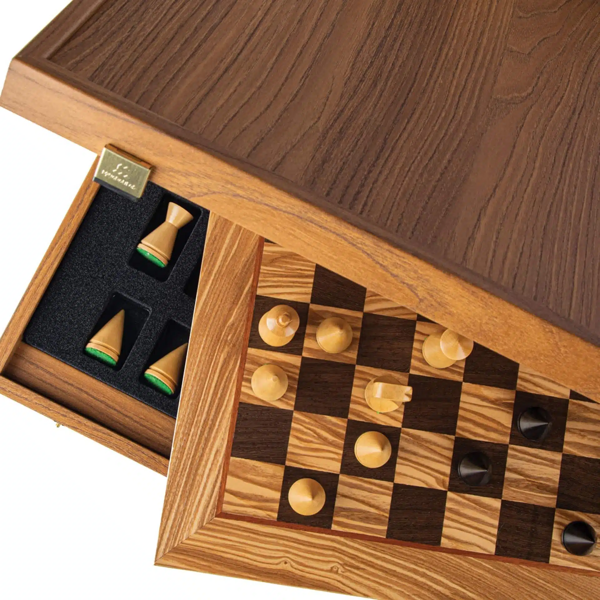 Juego de Ajedrez Moderno en Madera de Rosa y Tablero en Raíz de Olivo con Almacenamiento - Imagen 4