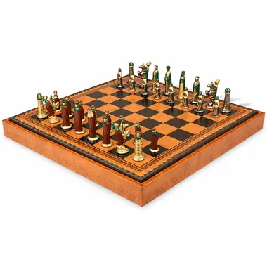 Juego de ajedrez medieval completo sobre tablero con caja de almacenamiento integrada