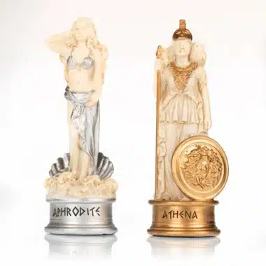 Piezas Afrodita y Atenea, figuras mitológicas pintadas a mano