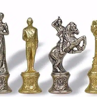 Juego de ajedrez Napoleón - Tablero de ajedrez de cuero artificial y piezas de metal - Imagen 3