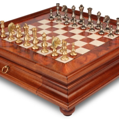 Juego de Ajedrez Oriental - Tablero de Madera de Brezo y Madera de Olmo con Cajón & Piezas de Latón Macizo