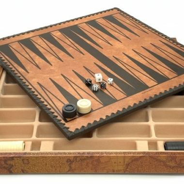 Juego de ajedrez floreado - Tablero de ajedrez - Backgammon y Damas en imitación de cuero con almacenamiento y piezas de madera y metal
