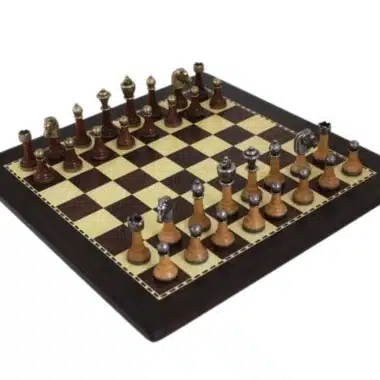Juego de ajedrez de madera y metal Staunton y tablero de ajedrez de madera oscura