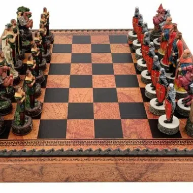Juego de ajedrez Robin Hood - Tablero de ajedrez - Backgammon y Damas en imitación de cuero con almacenamiento y piezas de resina