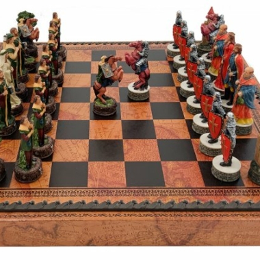 Juego de ajedrez Robin Hood - Tablero de ajedrez - Backgammon y Damas en imitación de cuero con almacenamiento y piezas de resina
