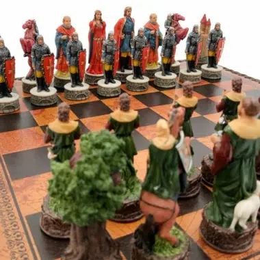 Juego de ajedrez Robin Hood - Tablero de ajedrez - Backgammon y Damas en imitación de cuero con almacenamiento y piezas de resina