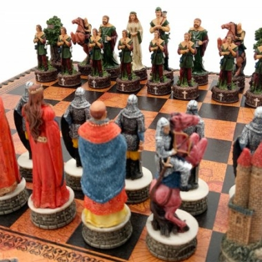 Juego de ajedrez Robin Hood - Tablero de ajedrez - Backgammon y Damas en imitación de cuero con almacenamiento y piezas de resina