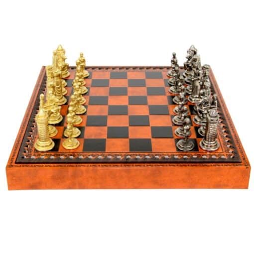 Juego de ajedrez Camelot - Juego de ajedrez y damas en polipiel con almacenamiento y piezas de metal