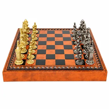 Juego de ajedrez Camelot - Juego de ajedrez y damas en polipiel con almacenamiento y piezas de metal