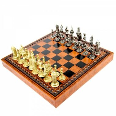 Juego de ajedrez Camelot - Juego de ajedrez y damas en polipiel con almacenamiento y piezas de metal