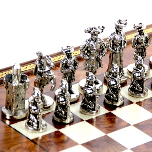 Juego de Ajedrez Lansquenet - Tablero de Madera de Brezo y Madera de Olmo & Piezas de Metal - Imagen 3