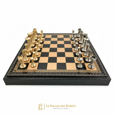 Juego de ajedrez contemporáneo - Tablero de ajedrez y backgammon de cuero artificial y piezas de metal