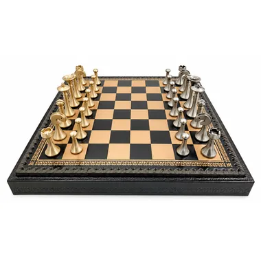 Juego de ajedrez contemporáneo - Tablero de ajedrez y backgammon de cuero artificial y piezas de metal