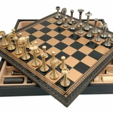 Juego de ajedrez contemporáneo - Tablero de ajedrez y backgammon de cuero artificial y piezas de metal