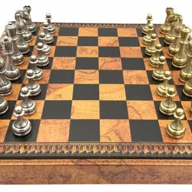 Juego de ajedrez floreado - Tablero de ajedrez - Backgammon y damas en imitación de cuero con almacenamiento y piezas de ajedrez de metal