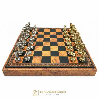 Juego de ajedrez floreado - Tablero de ajedrez - Backgammon y damas en imitación de cuero con almacenamiento y piezas de ajedrez de metal