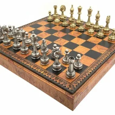 Juego de ajedrez floreado - Tablero de ajedrez - Backgammon y damas en imitación de cuero con almacenamiento y piezas de ajedrez de metal